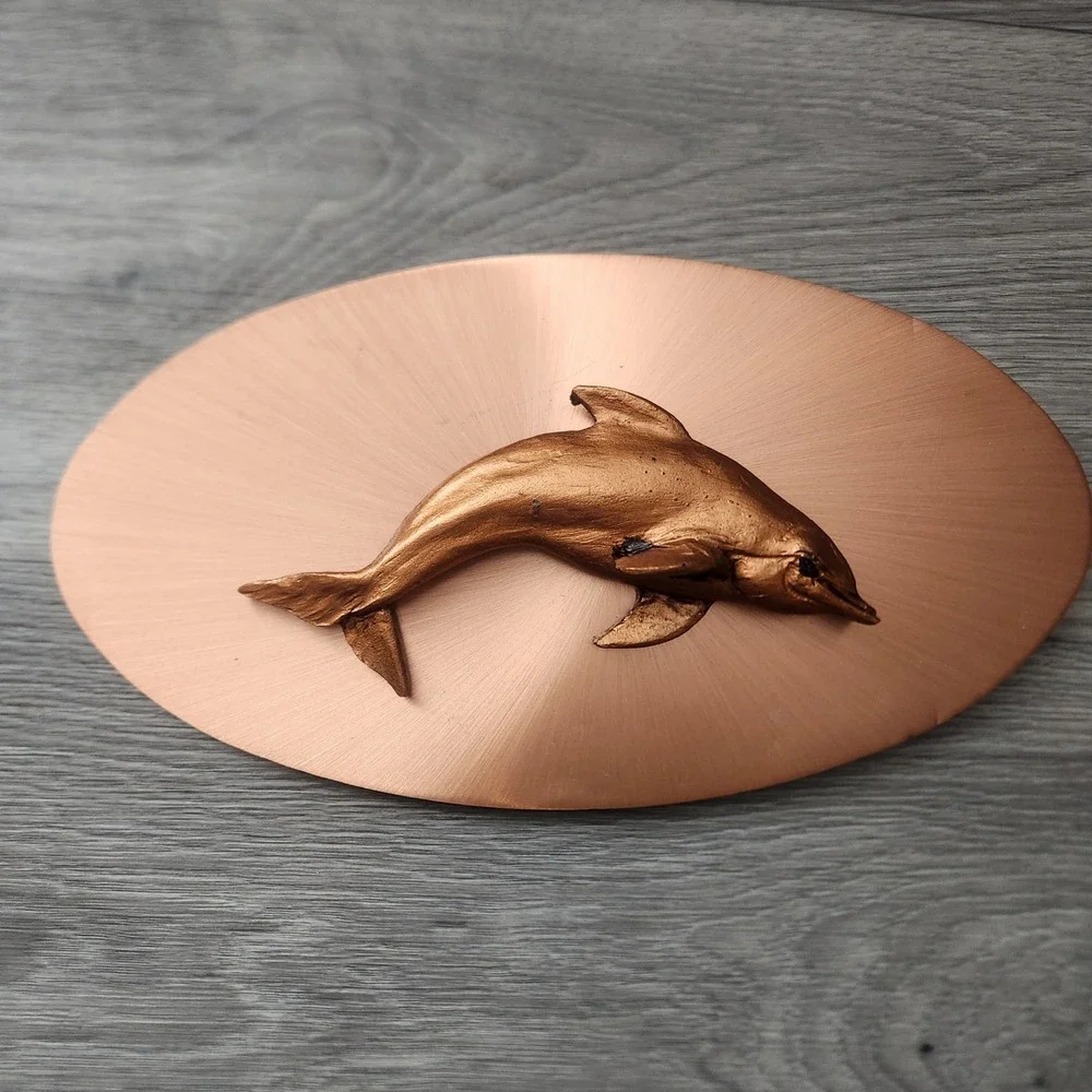 Vintage Dolphin Wall Plaque 3D Sculpted Metal Art Copper Bronze Nautical‎ Decor